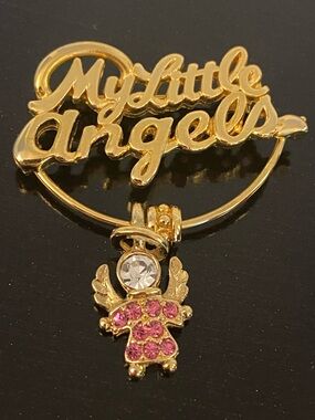 Vintage  K.I.S. “My Little Angels" gold-tone script charm-holder brooch